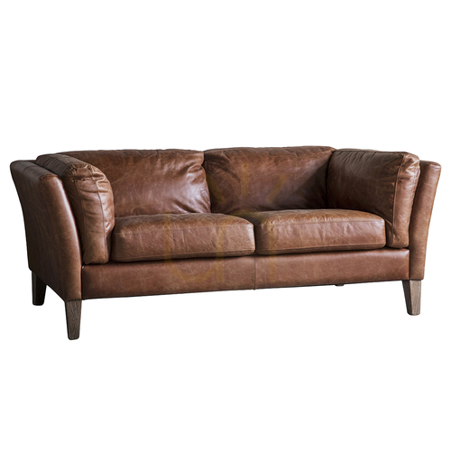 Prüfen 2-Sitzer Sofa Gallery Direct Ebury braunes Vintage-Leder Esche 164 cm