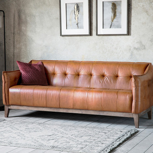 3-Sitzer Sofa Gallery Direct Ecclestone braunes Vintage-Leder Esche 192 cm small 1