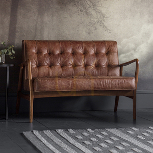 2-Sitzer Sofa Gallery Direct Humber Vintage Braun Leder Retro 118 cm small 1