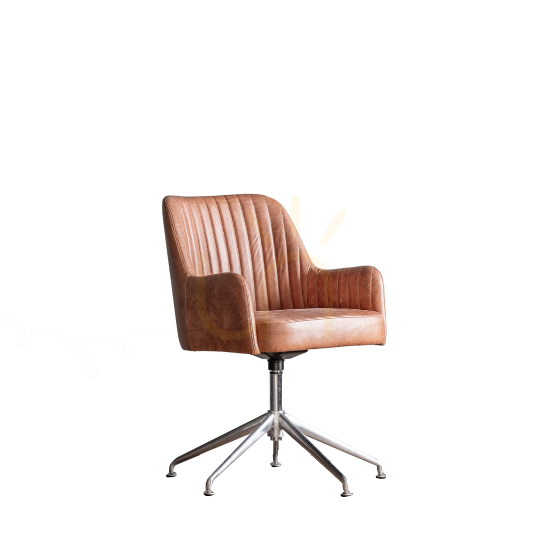 Anzeige Drehsessel Gallery Direct Curie aus braunem Leder mit silbernem Gestell Drehsessel Gallery Direct Curie aus braunem Leder mit silbernem Gestell