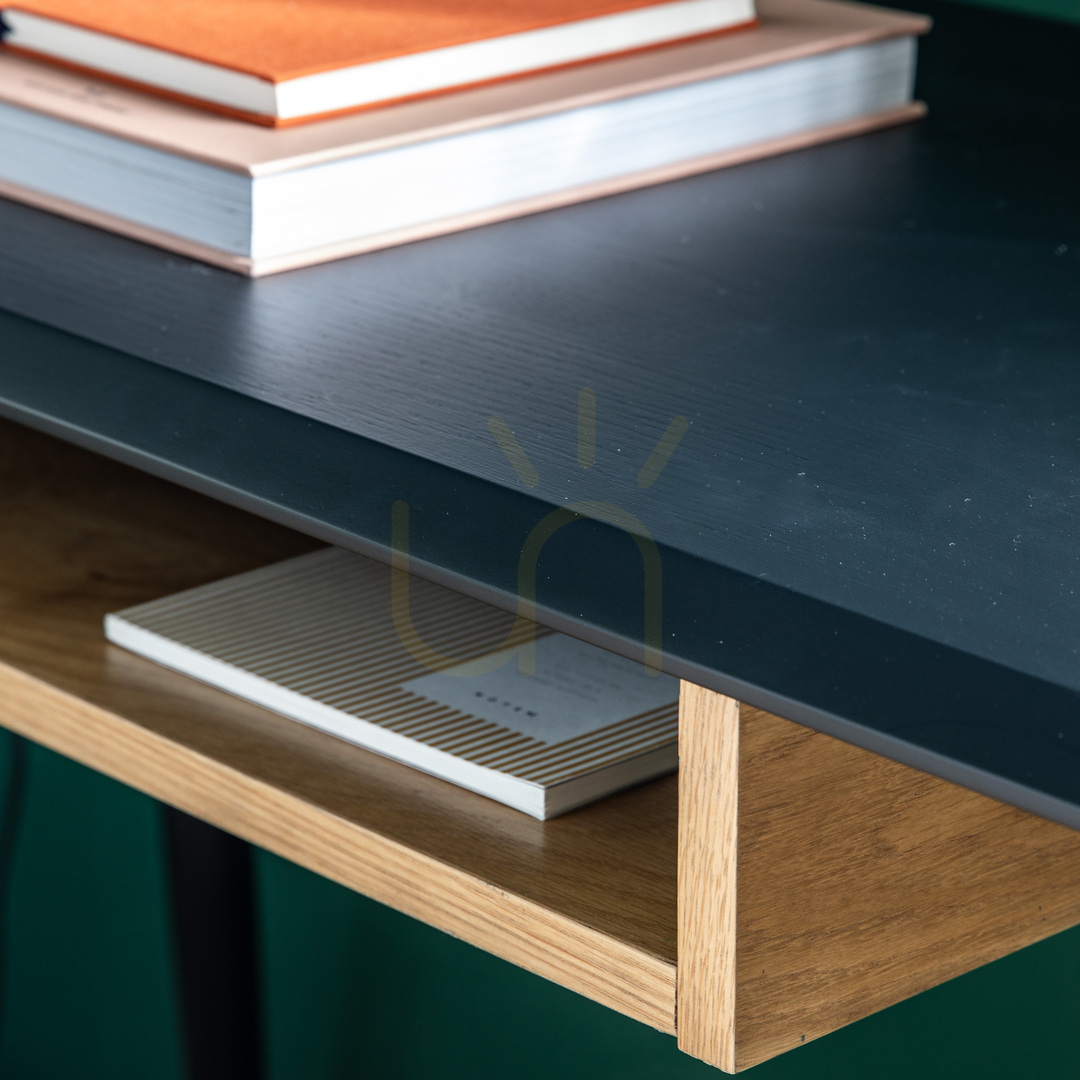 Vorschau Schreibtisch Gallery Direct Maddox mit Regal 110 cm schwarz Eichenfurnier Kautschukholz Schreibtisch Gallery Direct Maddox mit Regal 110 cm schwarz Eichenfurnier Kautschukholz
