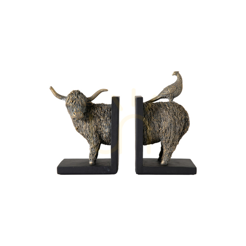 Prüfen Buchstützen Highland Cow 2er-Set Bronze Polyresin Gallery Direct 25x10x20 cm