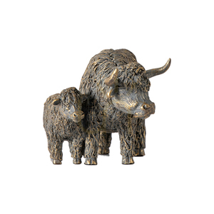Dekofigur Hochlandkuh Mutter mit Kalb Bronze Polyresin 21 cm Gallery Direct small 0