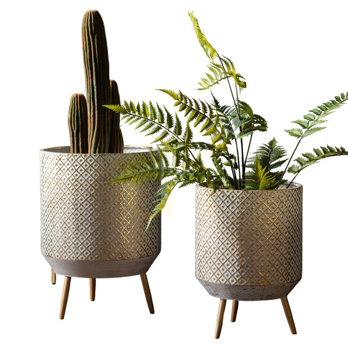 Prüfen Pflanzgefäß-Set 2er Gallery Direct Amelia Metall Gold/Weiß 35 x 47,5 cm