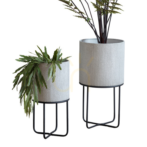Prüfen Pflanzgefäße 2er-Set Gallery Direct Eda weiß Metall mit Ständer 30x58 cm
