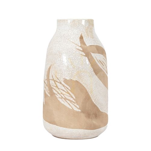 Prüfen Vase Gallery Direct Goya groß Steingut weiß braun Craquelé 33 cm