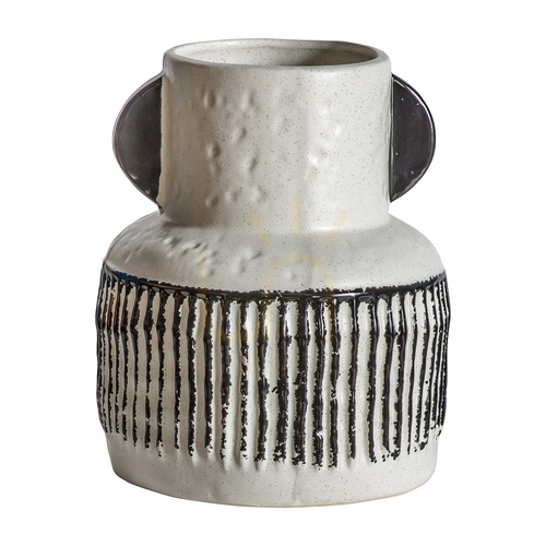 Prüfen Vase Gallery Direct Seki klein Steingut Braun Creme gerippt 170x170x210 mm 5059413394003