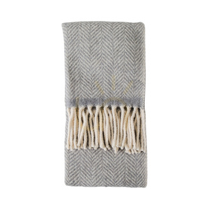Wolldecke Gallery Direct grau 130x170 cm Fischgrätmuster 100% Wolle small 0