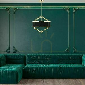 Pendelleuchte Stesso 4-flammig Schwarz Gold Metall Stoff E27 Open Design Highlights small 1