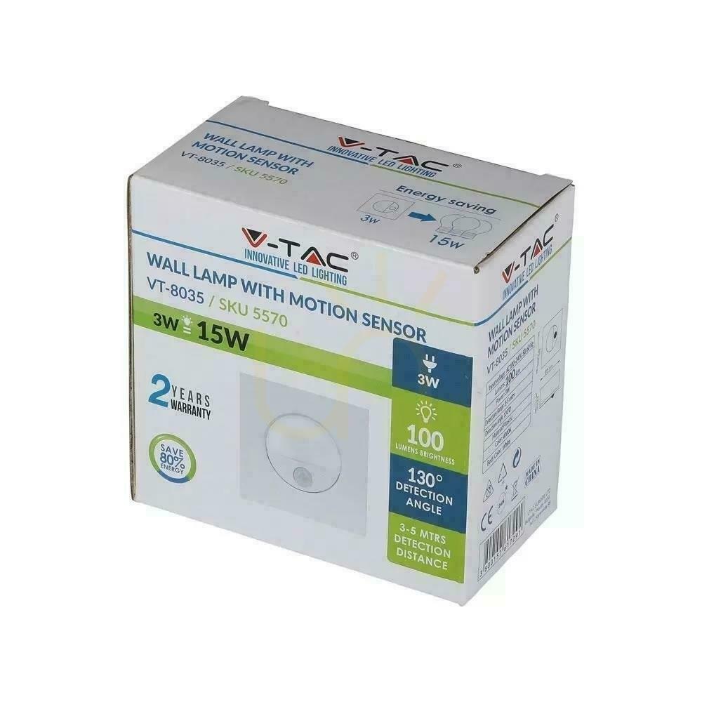 Anzeige Treppenhausleuchte 3W LED V-TAC Weiß Bewegungsmelder 230V VT-8035 4000K 100lm Treppenhausleuchte 3W LED V-TAC Weiß Bewegungsmelder 230V VT-8035 4000K 100lm