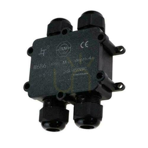 Prüfen Hermetische Anschlussdose 4x4Pin Schwarz 0.5-4mm2 Drahtdurchmesser 8-12mm IP68 V-TAC VT-871