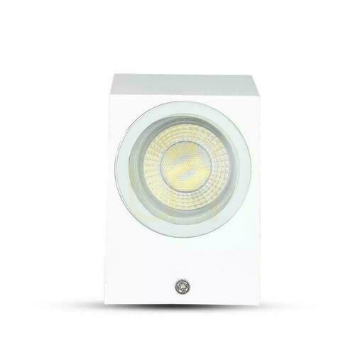 Prüfen V-TAC VT-7651 Außenwandleuchte, quadratisch weiß, GU10 max 35 W, Licht nach unten, IP44, Aluminium