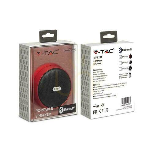 Prüfen Tragbarer Bluetooth Micro USB-Lautsprecher Hochwertige 800mAh Kabel Rot V-TAC VT-6211