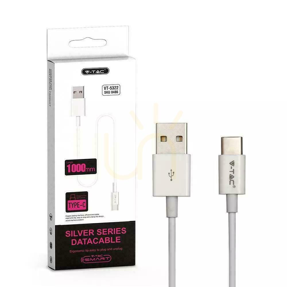 Aussicht V-TAC USB Kabel Typ C 1M Weiß Silber Serie VT-5322 V-TAC USB Kabel Typ C 1M Weiß Silber Serie VT-5322