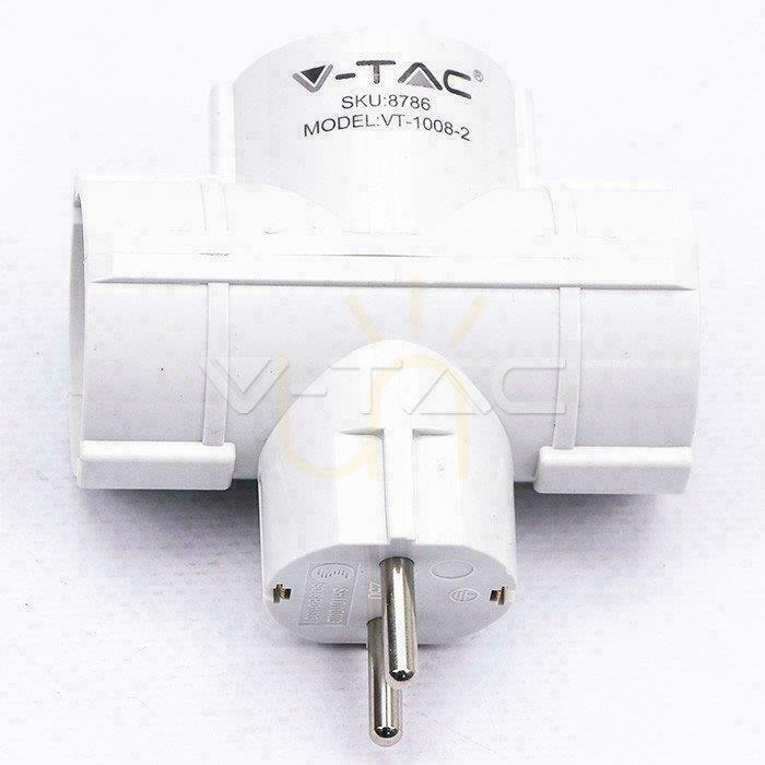Aussicht Verteiler 3x 3-fach 10/16A 250V V-TAC Weiß VT-1008 Verteiler 3x 3-fach 10/16A 250V V-TAC Weiß VT-1008
