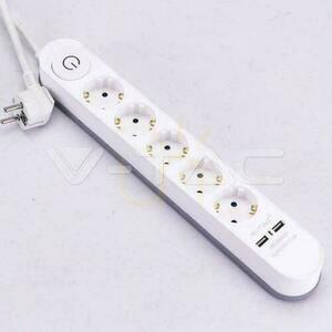 Steckdosenleiste V-TAC VT-1115-3, 5 Steckdosen, 2 × USB 3,4 A, beleuchteter Schalter, 3 m Kabel, weiß small 1