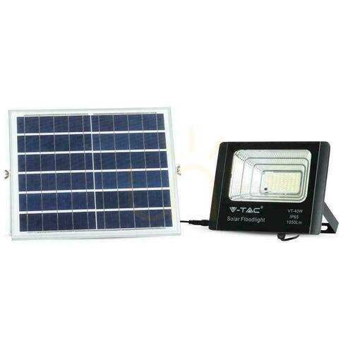 Prüfen V-TAC Solar LED Projektor 16W Schwarz IP65, Fernbedienung, Timer VT-40W 6000K 1050lm
