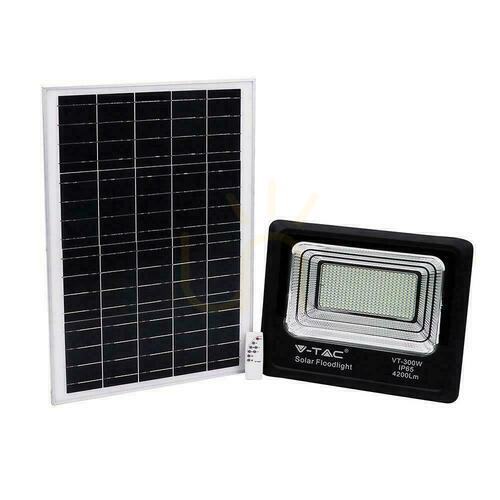 Prüfen V-TAC 50W Solar LED Projektor Schwarz IP65, Fernbedienung, Timer VT-300W 6000K 4200lm