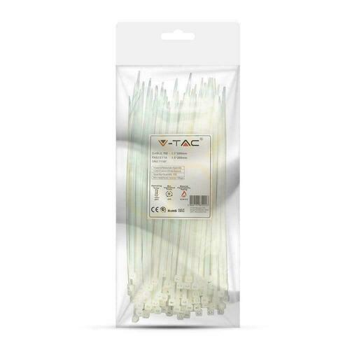 Prüfen V-TAC Kabelbinder 3,5 × 200 mm, weiß, Nylon, 100 Stück