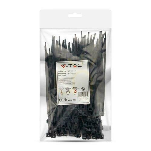 Prüfen V-TAC Klemme 4.5x150mm Schwarz 22kg Nylon66 (Paket. 100Stück)