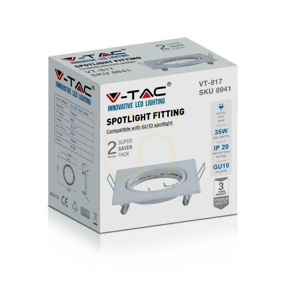 Vorschau Öse V-TAC GU10 Quadratisch Beweglich Weiß (Paket. 2 Stück) VT-817-SQ-W 3 Jahre Garantie Öse V-TAC GU10 Quadratisch Beweglich Weiß (Paket. 2 Stück) VT-817-SQ-W 3 Jahre Garantie