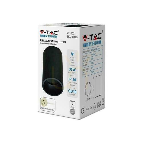Prüfen V-TAC Aluminium GU10 Rund Aufputzrohr Schwarz 70x107mm VT-802 3 Jahre Garantie