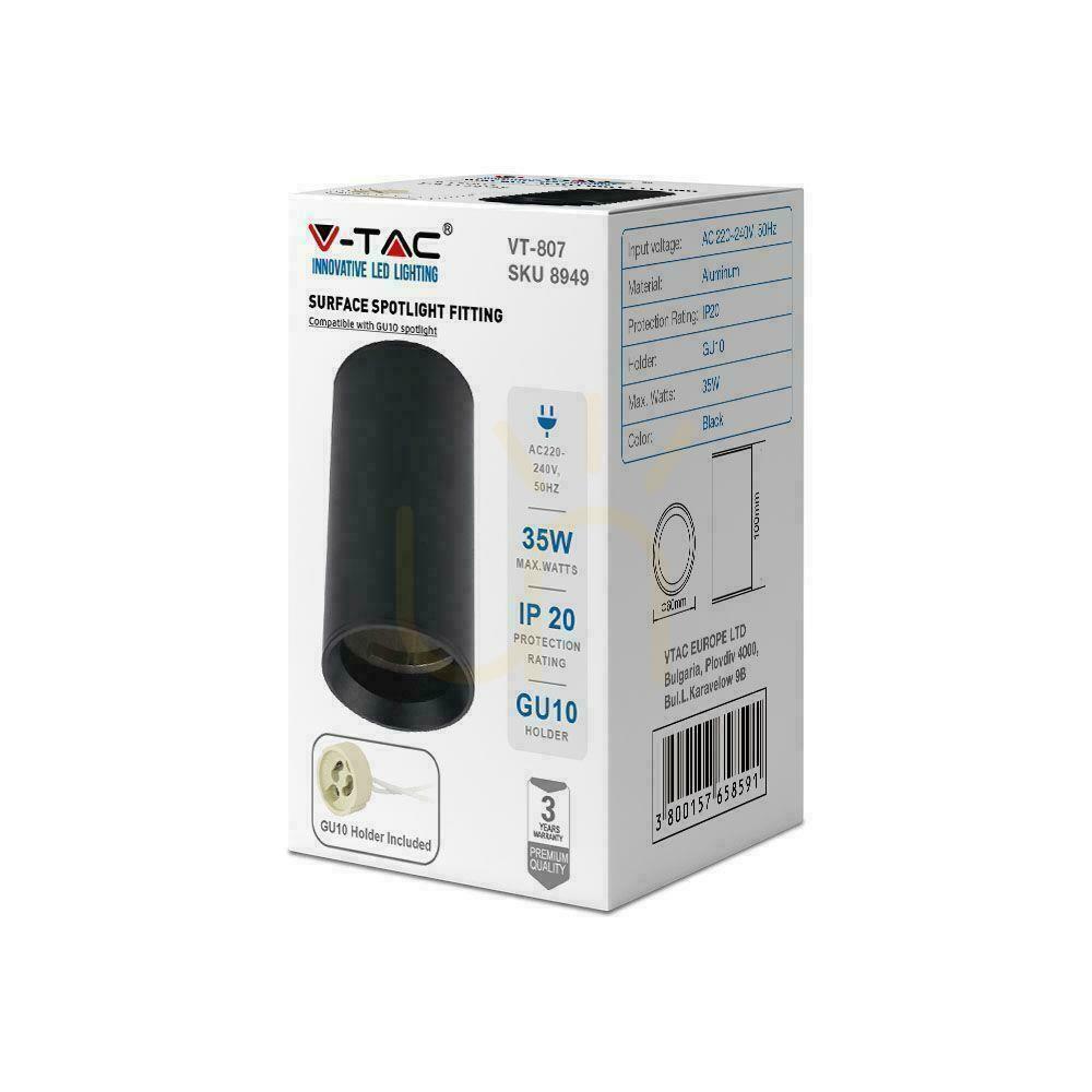 Zeige V-TAC Aluminium GU10 Rund Aufputzrohr Schwarz 60x100mm VT-807-B 3 Jahre Garantie V-TAC Aluminium GU10 Rund Aufputzrohr Schwarz 60x100mm VT-807-B 3 Jahre Garantie
