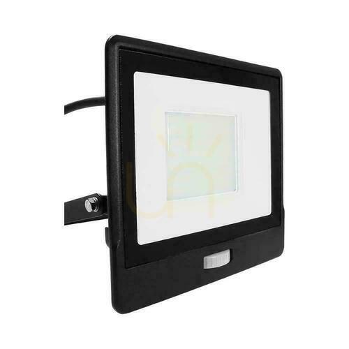 Prüfen LED Projektor V-TAC 50W SAMSUNG CHIP Bewegungssensor Schwarz Kabel 1M VT-158S-1 6400K 4000lm 5 Jahre Garantie