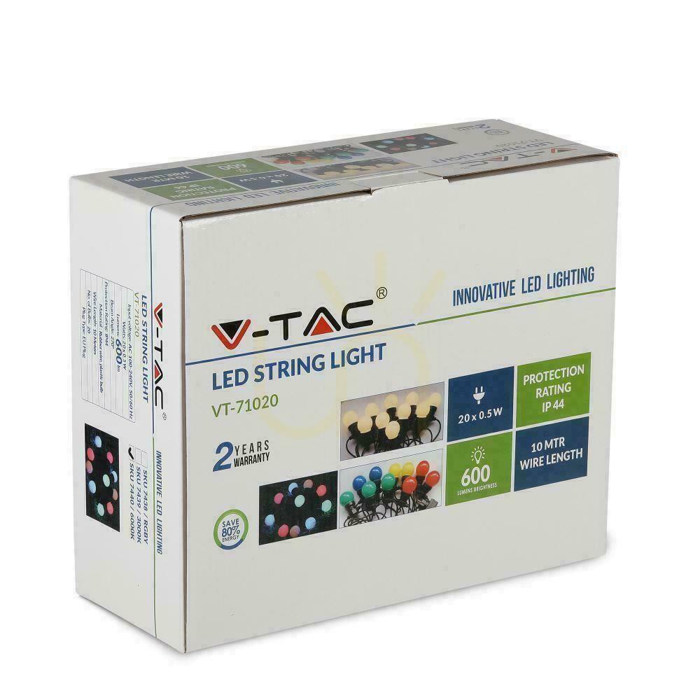 Aussicht V-TAC Garten Girlande (String) LED 10 Meter 20 Glühbirnen 0.5W IP44 VT-71020 6000K 960lm V-TAC Garten Girlande (String) LED 10 Meter 20 Glühbirnen 0.5W IP44 VT-71020 6000K 960lm