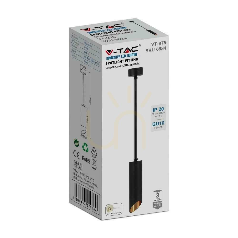 Zeige V-TAC GU10 Pendelleuchte Schwarz+Gold 55x200mm VT-975-200 3 Jahre Garantie V-TAC GU10 Pendelleuchte Schwarz+Gold 55x200mm VT-975-200 3 Jahre Garantie