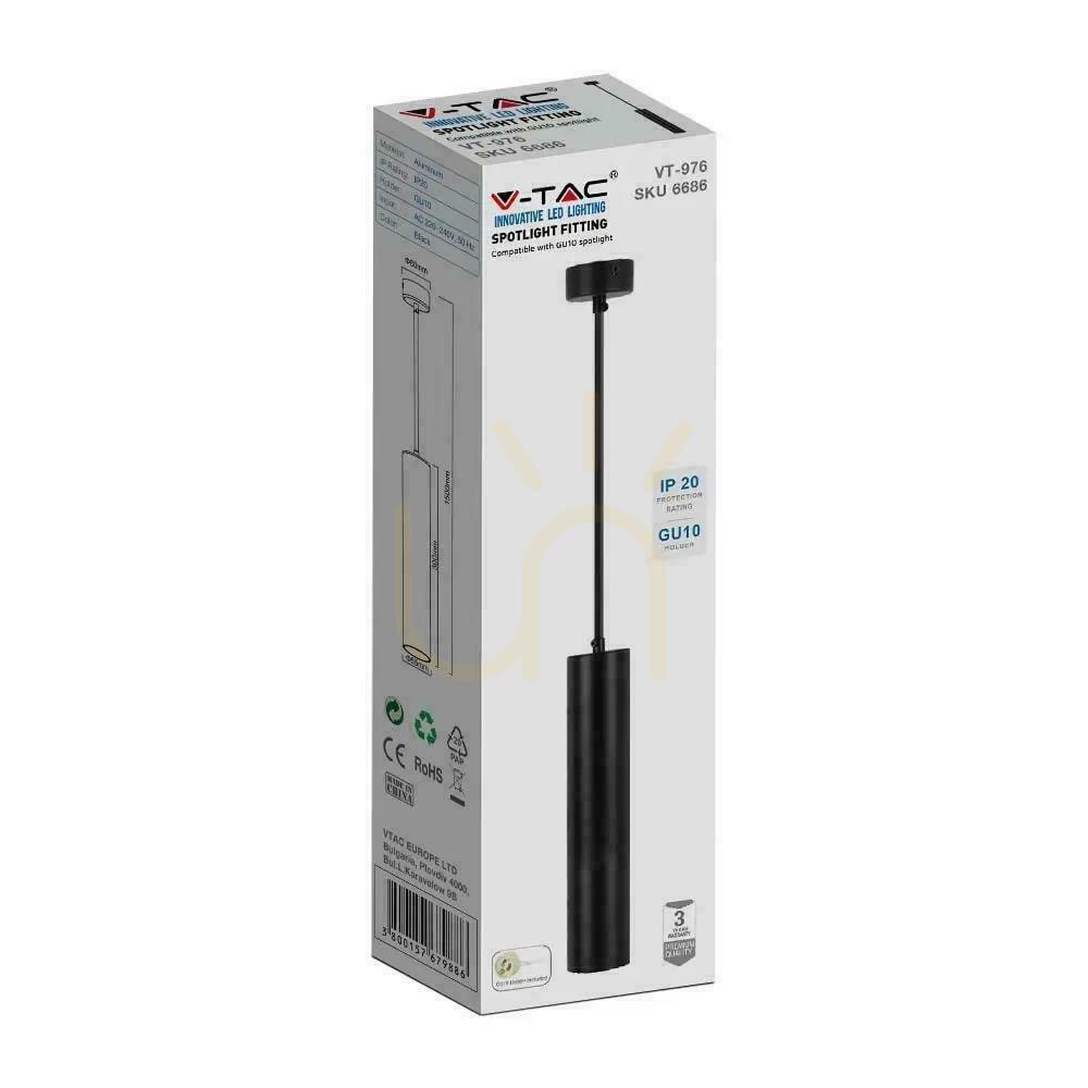 Zeige V-TAC GU10 Pendelleuchte Schwarz 55x300mm VT-976-300 3 Jahre Garantie V-TAC GU10 Pendelleuchte Schwarz 55x300mm VT-976-300 3 Jahre Garantie