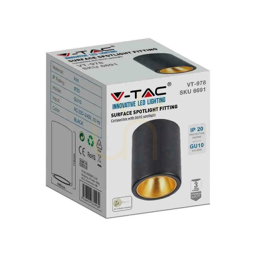Aussicht V-TAC GU10 Runde Aufbauröhre Schwarz+Gold 98x118mm VT-978RD 3 Jahre Garantie V-TAC GU10 Runde Aufbauröhre Schwarz+Gold 98x118mm VT-978RD 3 Jahre Garantie