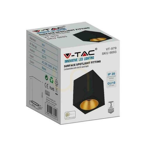 Prüfen V-TAC GU10 Quadratische Aufputzmontage Schwarz+Gold 100x100x120cm VT-979SQ 3 Jahre Garantie