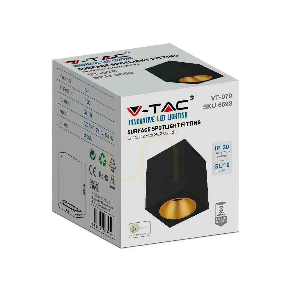 Aussicht V-TAC GU10 Quadratische Aufputzmontage Schwarz+Gold 100x100x120cm VT-979SQ 3 Jahre Garantie V-TAC GU10 Quadratische Aufputzmontage Schwarz+Gold 100x100x120cm VT-979SQ 3 Jahre Garantie