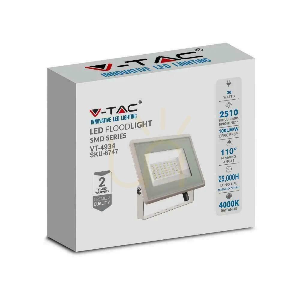 Anzeige V-TAC LED-Projektor 30W SMD F-CLASS Weiß VT-4934-W 6500K 2510lm. V-TAC LED-Projektor 30W SMD F-CLASS Weiß VT-4934-W 6500K 2510lm.