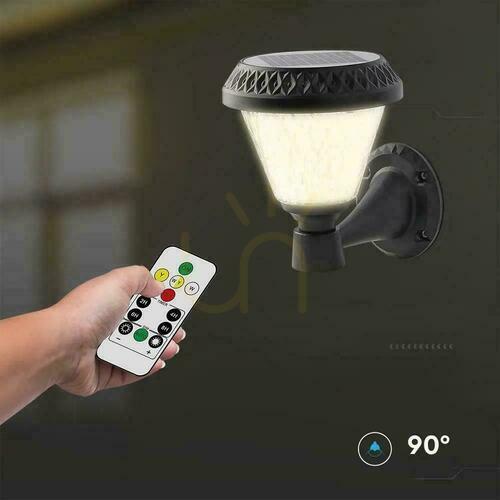 Prüfen V-TAC Solar Garten Wandlampe mit Fernbedienung 3in1 IP44 Schwarz Rund VT-969 3000K-4000K-6400K 75 3 Jahre Garantie