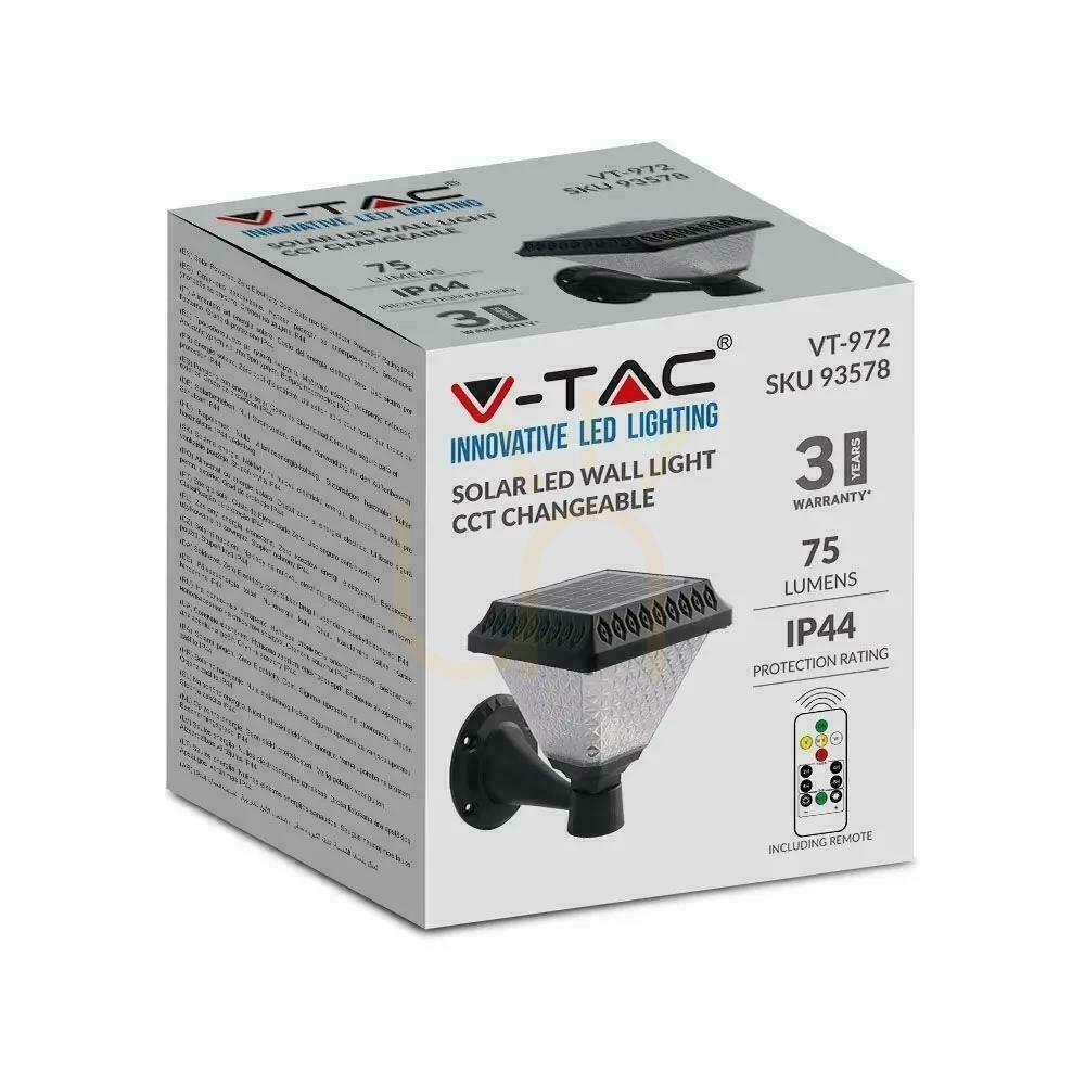 Vorschau V-TAC Solar Garten Wandlampe mit Fernbedienung 3in1 IP44 Schwarz Square VT-972 3000K-4000K-6400K 75 3 Jahre Garantie V-TAC Solar Garten Wandlampe mit Fernbedienung 3in1 IP44 Schwarz Square VT-972 3000K-4000K-6400K 75 3 Jahre Garantie