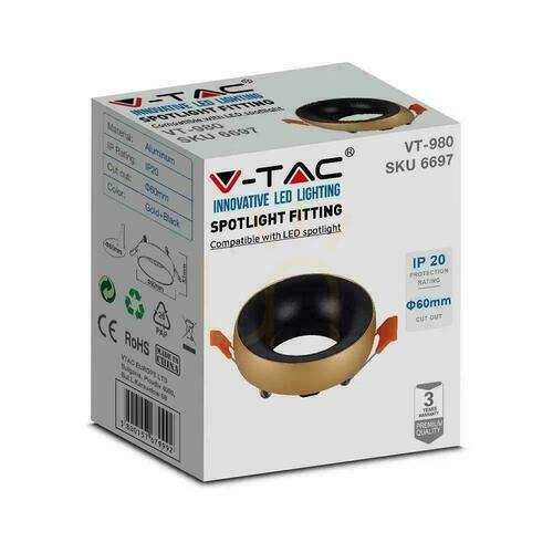 Prüfen V-TAC GU10 Recessed Round Mesh Gold+Schwarz VT-980RD 3 Jahre Garantie