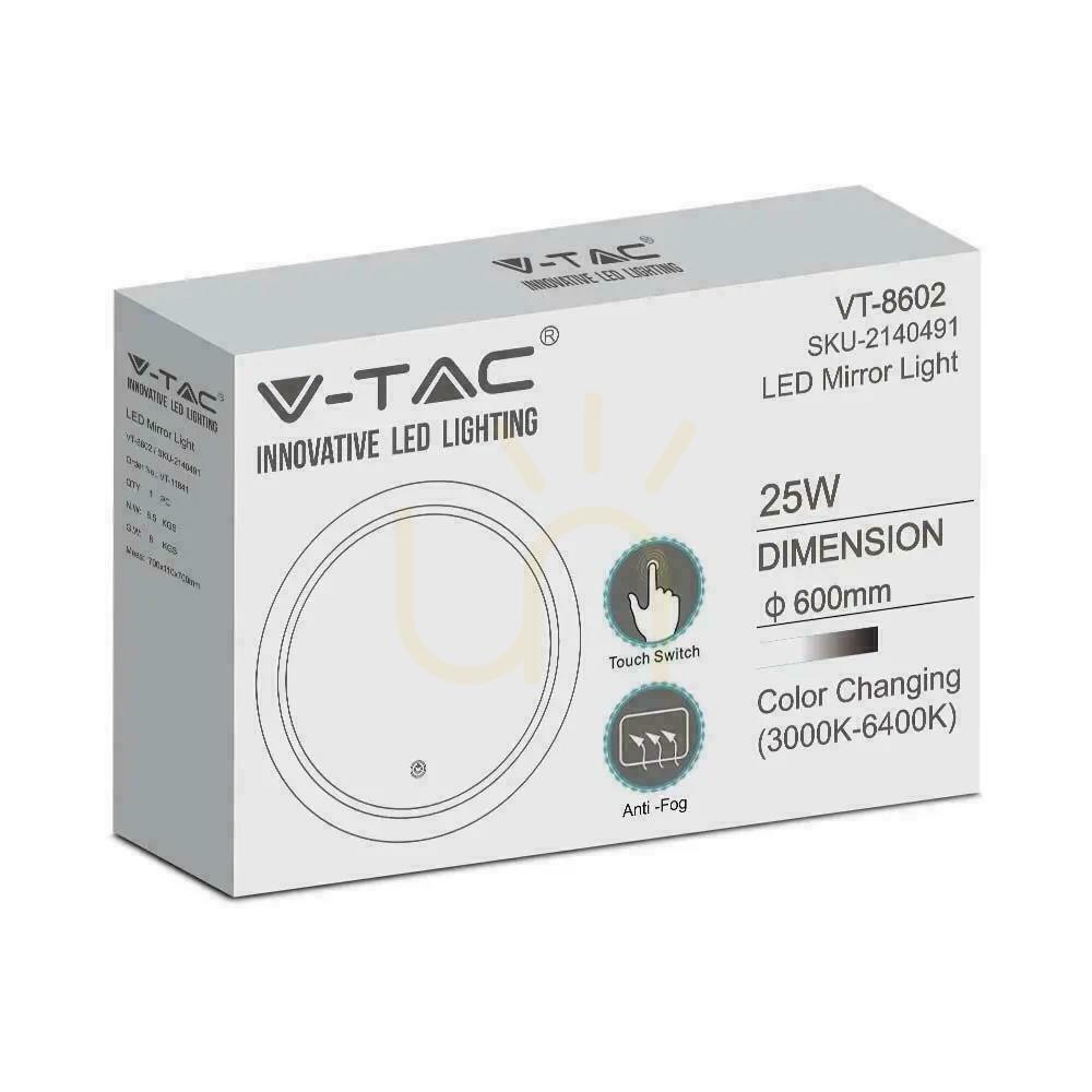 Zeige V-TAC Mirror 25W LED Anty Pair Rund 60cm IP44 In Touch CCT Farbe 3in1 VT-8602 3W1 85lm V-TAC Mirror 25W LED Anty Pair Rund 60cm IP44 In Touch CCT Farbe 3in1 VT-8602 3W1 85lm