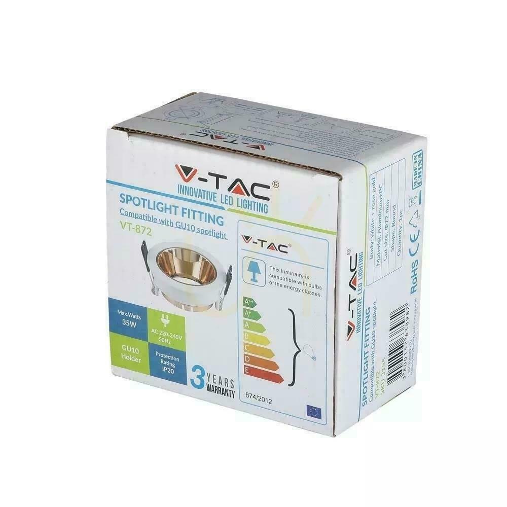 Zeige V-TAC GU10 Unterputzmasche Weiß/Goldmessing Rund VT-872-WR 3 Jahre Garantie V-TAC GU10 Unterputzmasche Weiß/Goldmessing Rund VT-872-WR 3 Jahre Garantie