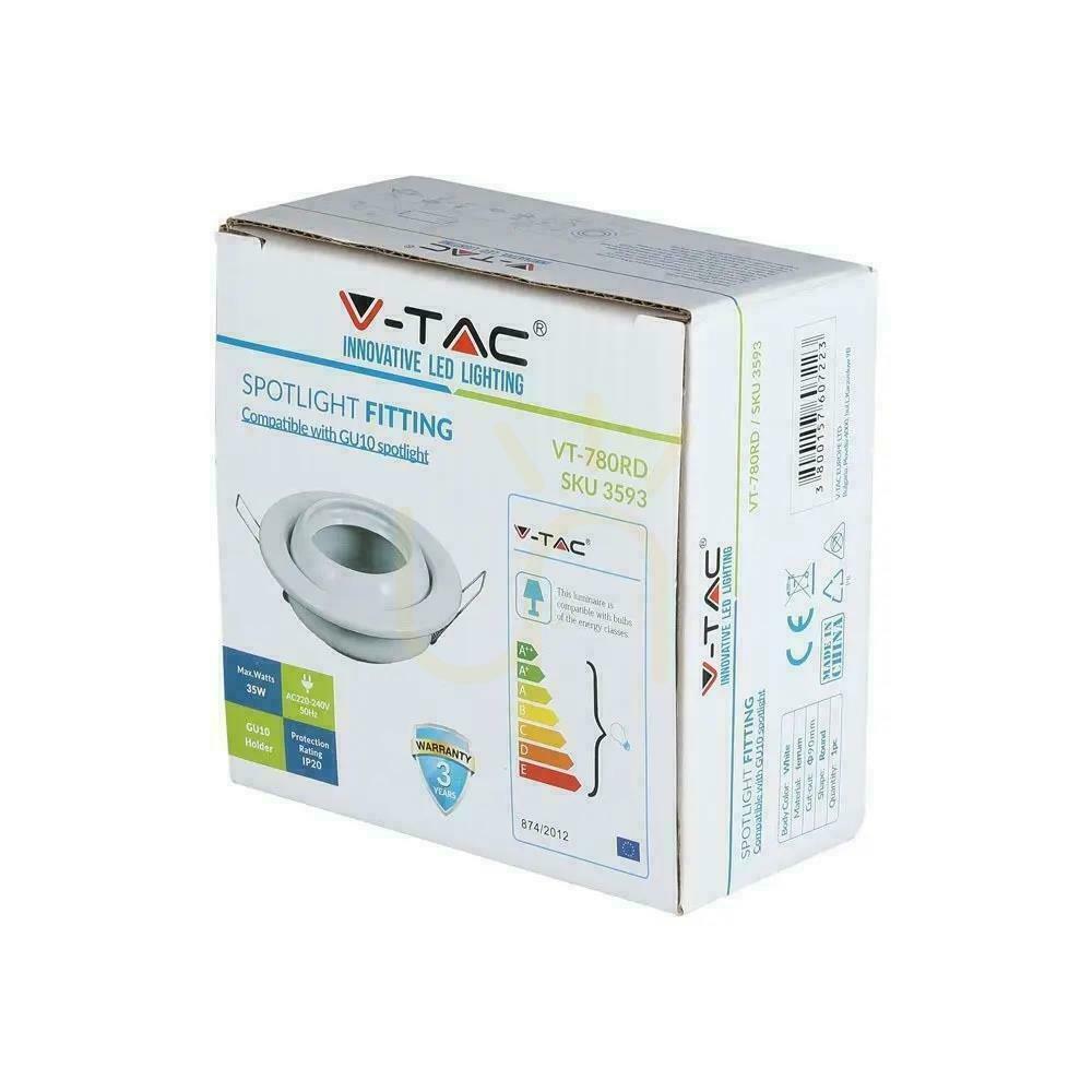 Prüfen V-TAC GU10 Rundmasche Einstellbarer Winkel Weiß VT-780-WH V-TAC GU10 Rundmasche Einstellbarer Winkel Weiß VT-780-WH
