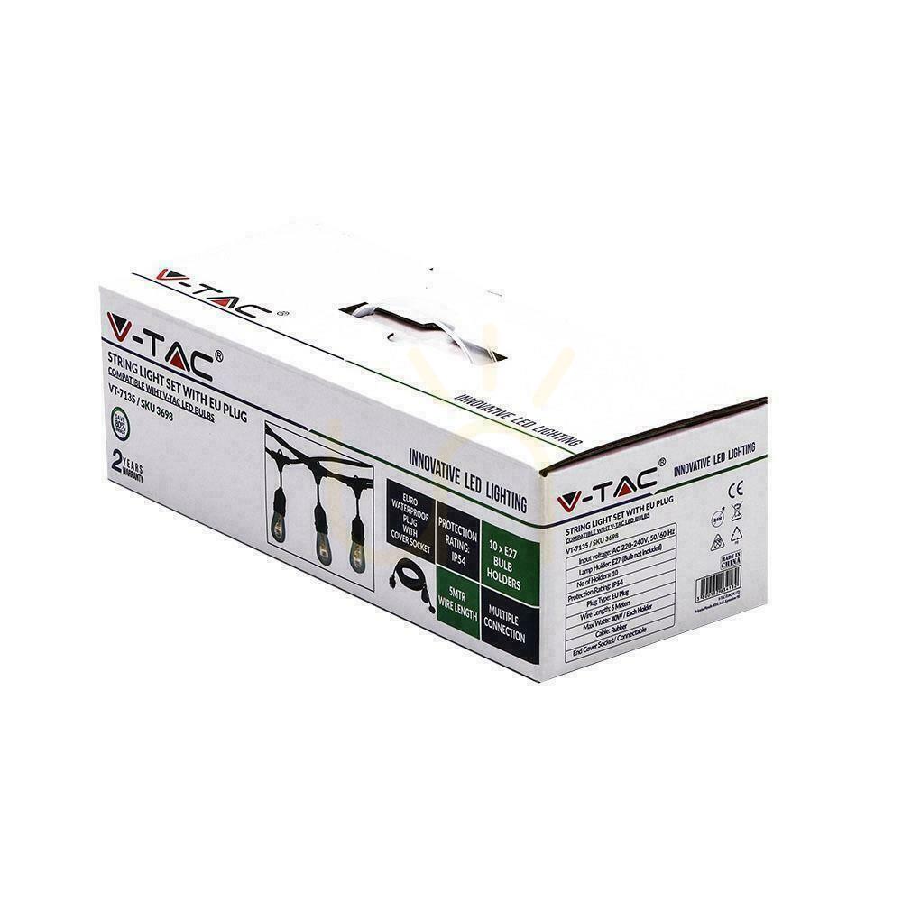 Anzeige V-TAC Garten Girlande (String) 5 Meter 10 E27 Gummi+Sockel Beleuchtungen IP54 VT-7135 V-TAC Garten Girlande (String) 5 Meter 10 E27 Gummi+Sockel Beleuchtungen IP54 VT-7135