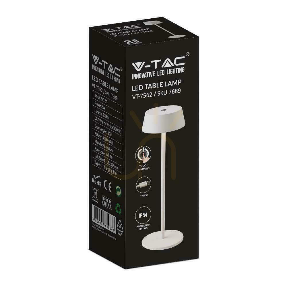 Vorschau V-TAC 2W LED Ladegerät Dimmbare Nachttischlampe IP54 Weiß VT-7562 3000K 200lm. V-TAC 2W LED Ladegerät Dimmbare Nachttischlampe IP54 Weiß VT-7562 3000K 200lm.