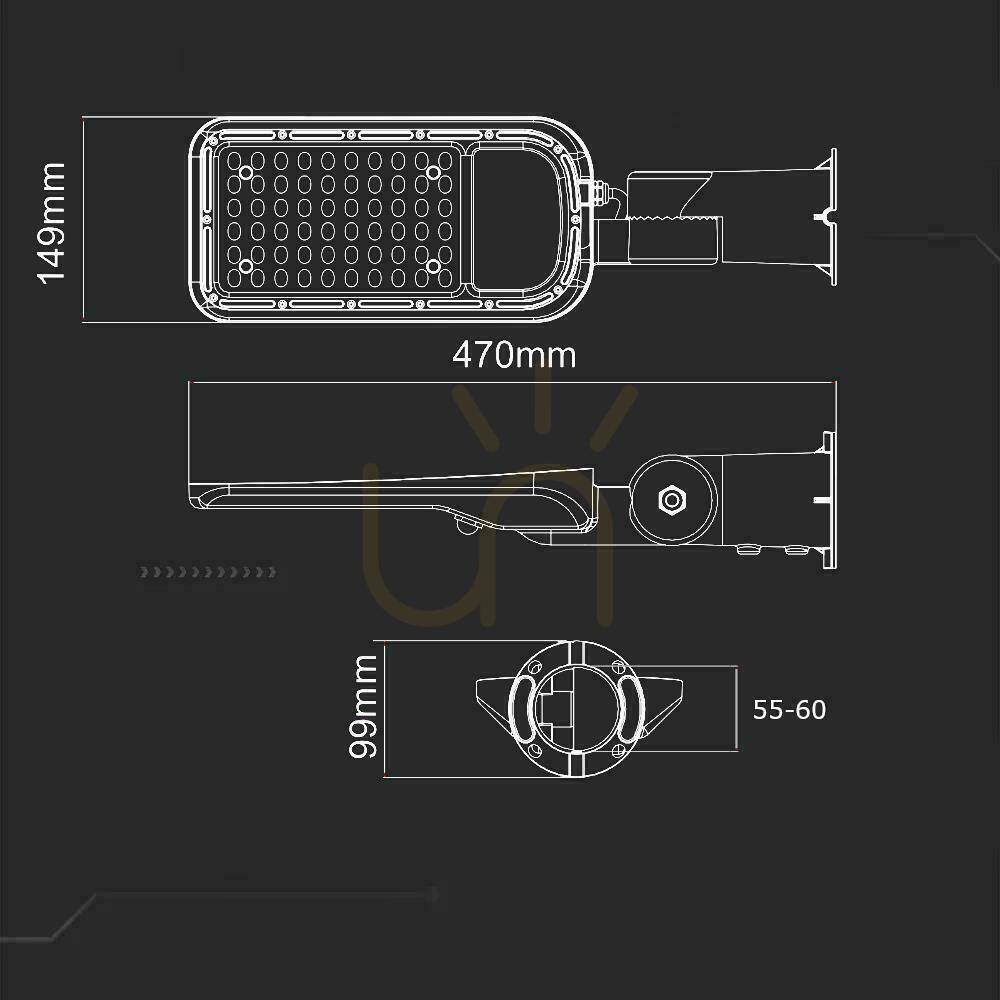 Zeige V-TAC SAMSUNG CHIP LED Straßenleuchte mit Steuerung und Lichtsensor 50W 120Lm/W 6500K 5000lm 5 Jahre Garantie V-TAC SAMSUNG CHIP LED Straßenleuchte mit Steuerung und Lichtsensor 50W 120Lm/W 6500K 5000lm 5 Jahre Garantie
