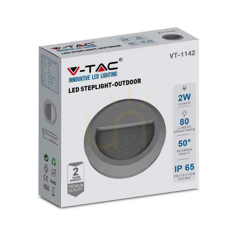 Zeige 2W LED V-TAC Grau Runde Treppe Leuchte 230V IP65 VT-1142 3000K 80lm 2W LED V-TAC Grau Runde Treppe Leuchte 230V IP65 VT-1142 3000K 80lm