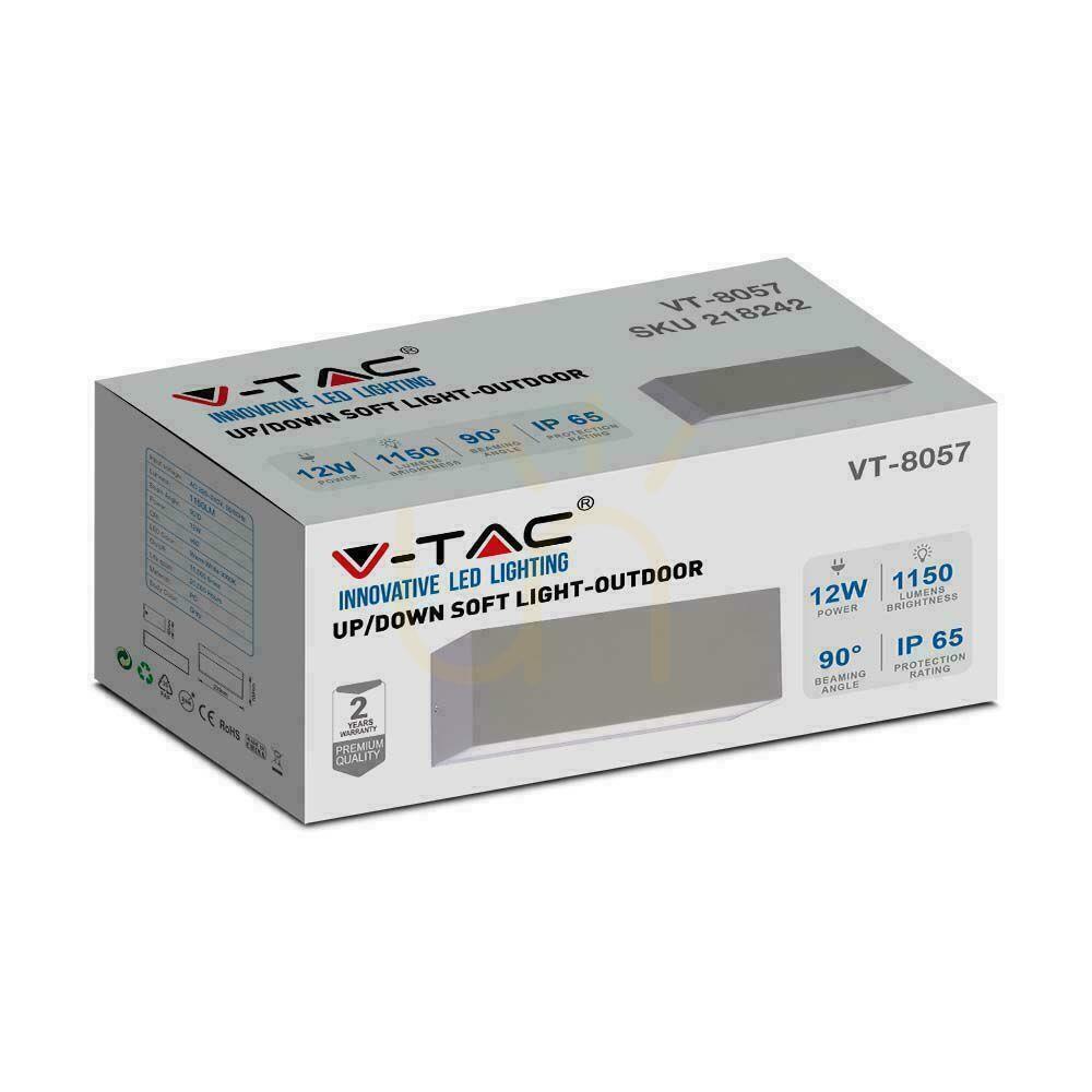 Vorschau V-TAC 12W LED-Wandleuchte Top Down Grau IP65 VT-8057 6400K 1150lm V-TAC 12W LED-Wandleuchte Top Down Grau IP65 VT-8057 6400K 1150lm
