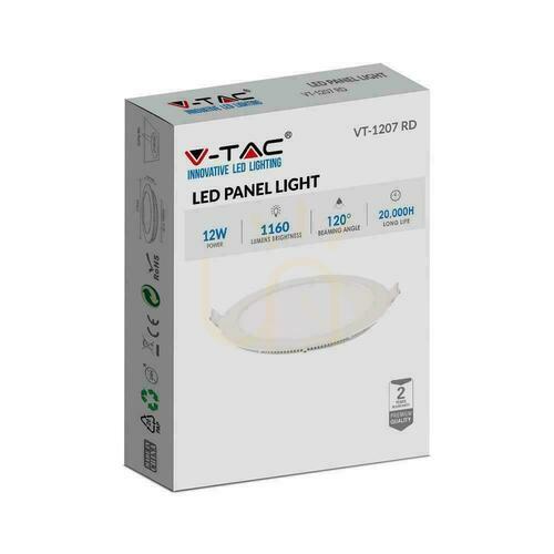 Prüfen V-TAC Premium LED Downlight Panel 12W Rund fi170 VT-1207 6400K 1160lm