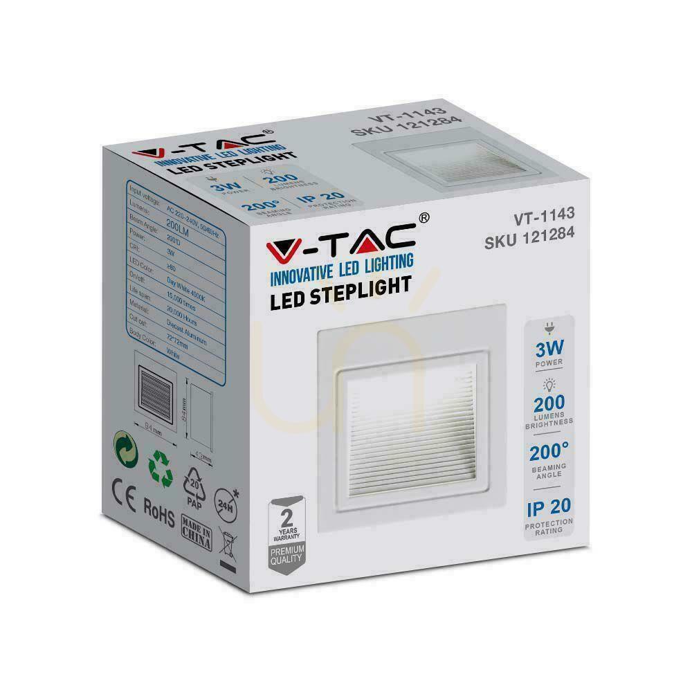 Anzeige V-TAC 3W LED-Treppenleuchte Quadratisch Weiß 230V VT-1143 4000K 200lm. V-TAC 3W LED-Treppenleuchte Quadratisch Weiß 230V VT-1143 4000K 200lm.