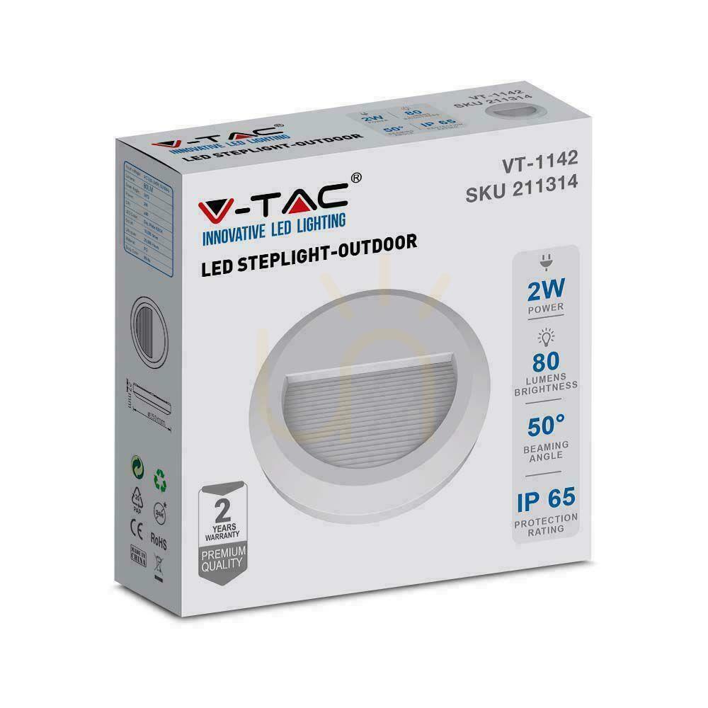 Zeige 2W LED V-TAC-Treppenleuchte Weiß Rund 230V IP65 VT-1142 3000K 80lm 2W LED V-TAC-Treppenleuchte Weiß Rund 230V IP65 VT-1142 3000K 80lm