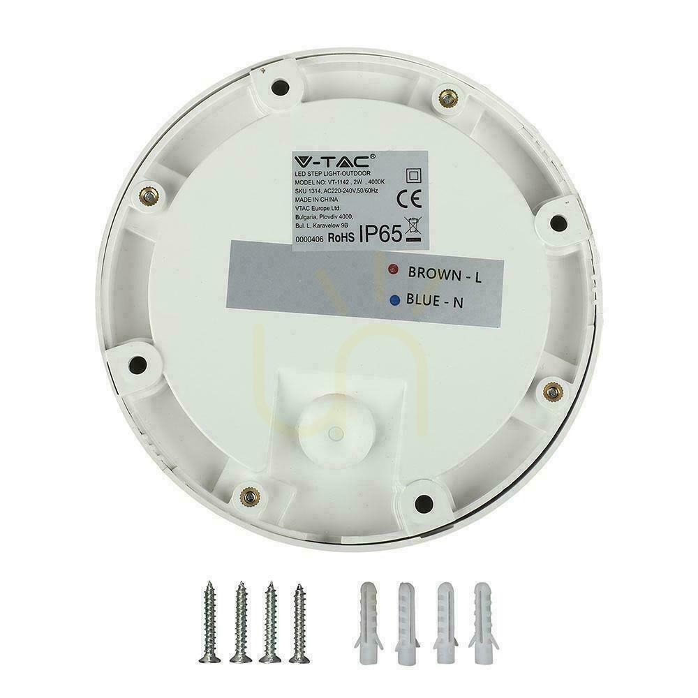 Prüfen 2W LED V-TAC-Treppenleuchte Weiß Rund 230V IP65 VT-1142 3000K 80lm 2W LED V-TAC-Treppenleuchte Weiß Rund 230V IP65 VT-1142 3000K 80lm